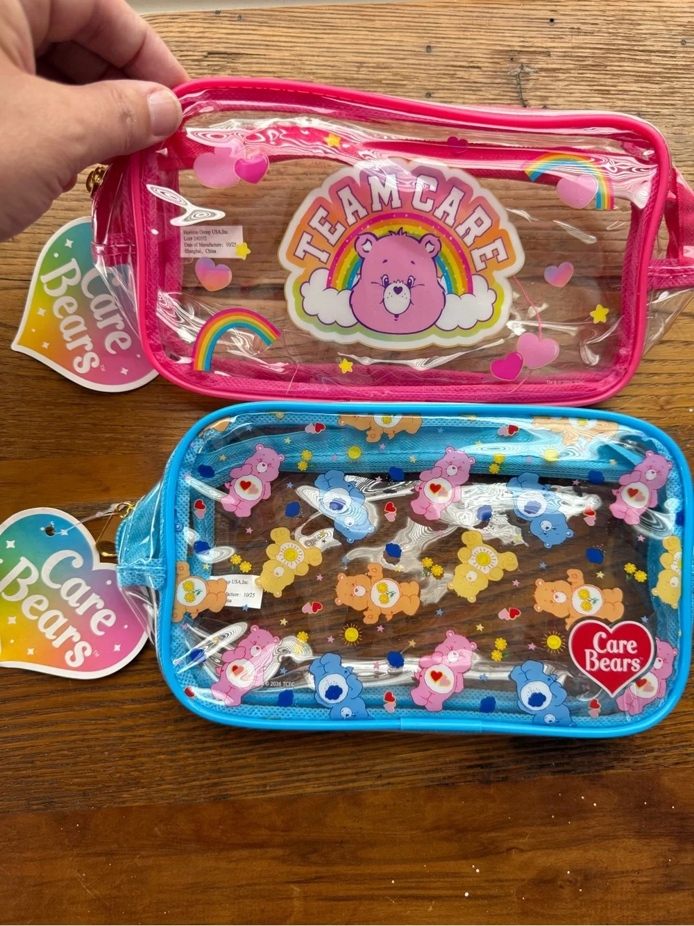 Care Bears Clear Pink and Blue Kids Cosmetic/ School Bags Set Set of 4